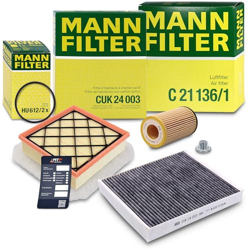 MANN-FILTER Inspektionspaket Filterset 1x Ölfilter, 1x Luftfilter, 1x Innenraumfilter (Aktivkohlefilter), 1x Ölablassschraube mit Dichtring, 1x Ölwechselanhänger Kompatibel mit OPEL MERIVA B (S10)