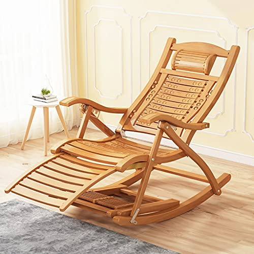 Gartensessel, klappbarer Schaukelstuhl, Lounge-Stühle, Bambus-Schaukelstuhl, Liege-Klappstuhl, Bambus-Schaukelstuhl mit Kopfstützenkissen und Fußmassagebrett Good