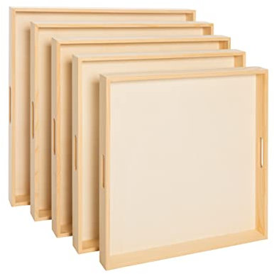 Wooden Nested Serving Trays – Unfinished Square Trays with Cut-Out Handles for Crafts, Serving, Ottomans & Home Décor – Set of 5