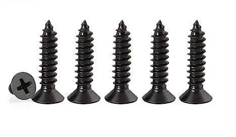 Black M4 x 20mm Carbon Steel Wood Screws, 100 PCS - Flat Head, Self Tapping, DIY Woodworking Screws with Box