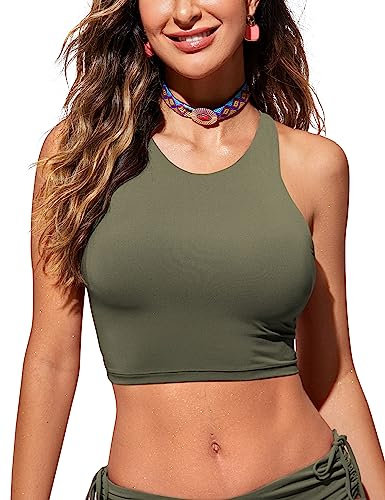 CRZ YOGA Damen Racerback Swim Top Bikini Oberteil Schnell Trocknend Padded Swimsuit Dunkle Olive 38