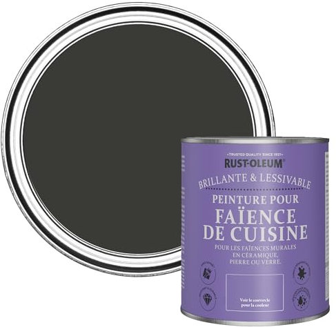 Rust-Oleum Peinture Noir Résistante à l'eau pour Faïence de Cuisine, Finition Brillante - Magie Noire 750ml