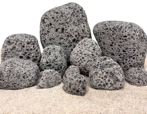 AquaOne Aquarium Steine Black Lava Pebbles I Natursteine Gr.XL 1 Stück 20-30 cm pro Stein I Aquascaping Gestein Dekoration Terrarium Nanobecken Landschaft