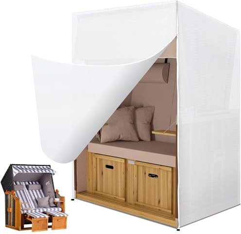 Funshot Copertura per poltrona da spiaggia, resistente all'inverno, 135 x 105 x 140 x 175 cm, impermeabile, antivento, resistente ai raggi UV, con chiusura lampo, coulisse trasparente