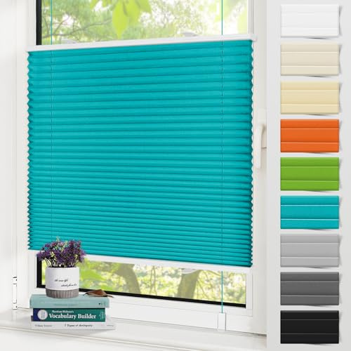 Zarnan Plissee ohne Bohren Blickdicht Türkis 70x120cm(BXH) plissee klemmfix UV-Schutz & Lichtfilterung Klemmplisseeses Fenster ohne Bohren Plissee mit Klemmträger easyfix Jalousie für Fenster und Tür