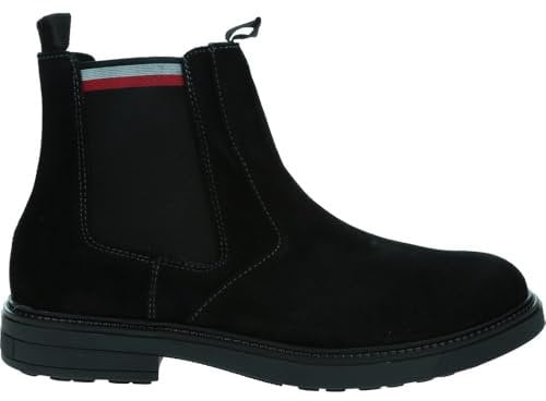 Tommy Hilfiger Uomo Stivaletti Chelsea in Pelle Scamosciata, Nero (Black), 44