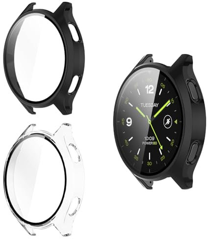 Yenwen Cover Compatibile con Xiaomi Watch 2, 2 Pezzi HD Ultra Sottile Anti-Graffio Cover, TPU Flessibile Custodia Antiurto Protettiva Case - Trasparente + Nero