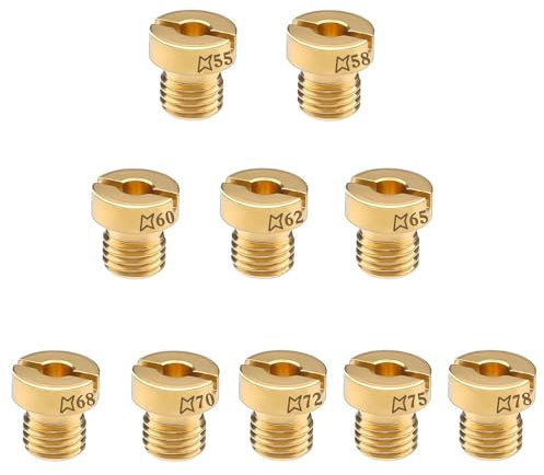 10 Stück Vergaser Düsen M6 Vergaserdüsen Hauptdüsenset Satz Vergaser Düse(55-78)55,58,60,62,65,68,70,72,75,78 Gasdüsen für Gasgrill Roller Motorrad Schaltmoped