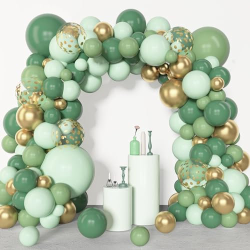 Ballon Girlande Grün Und Gold, 110 Stück Luftballon Girlande Grün Geburtstag mit Sage Green Gold Und Goldene Konfetti Ballons für Geburtstag Party Baby Shower Babyparty Geschlecht Offenbaren Hochzeit