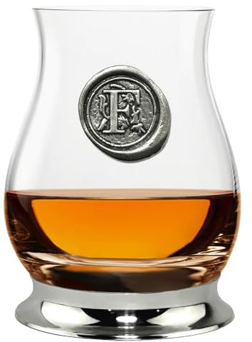English Pewter Company Glencairn Personalised Whisky Mixer Glass with Monogram Initial - Unique Gifts for Men - with Your Choice of Initial 350ml [WGP106] (F)