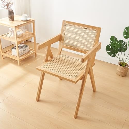 [en.casa] Bambus Esszimmerstuhl Asikkala Küchenstuhl Rattanoptik Natur Design Akzentsessel für Wohnzimmer Esszimmer Küche 79x50x50cm