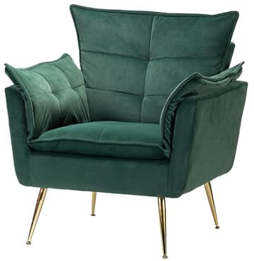 HULALA HOME Sessel gemütlich Lesesessel bequem mit goldenen Metallbeinen moderner Loungesessel aus Samt mit Dickes Sitzkissen für Wohnzimmer und Schlafzimmer, Grün