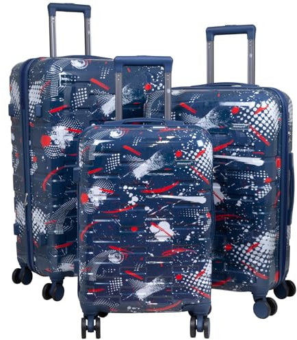 Trendyshop365 Hartschale Kofferset 3-teilig Pescara mit Motiv 4 Rollen Dunkelblau
