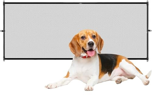 110x72cm Retractable Safety Gate for Dogs & Babies - Easy Installation, Durable Mesh Fabric, Ideal for Stairways and Doorways