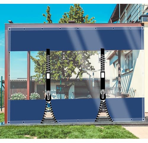 CAQXAQP Clear Tarpaulin Transparent Patio Waterproof Tarp with 2 zipper,0.5mm Clear Pergola Sides Tarpaulin 2.2mx2.3m Winter Gazebo Rain Cover with Eyelet for Balcony Protection Garden