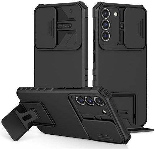 PANXIYUE Coque pour Samsung Galaxy S22 PLUS, Protection de la Caméra Étui avec Lentille Coulissante Couverture, 360 Degres Full Body Armor et Antichoc Protecteur bumper Support stéréo Housse Étui-Noir