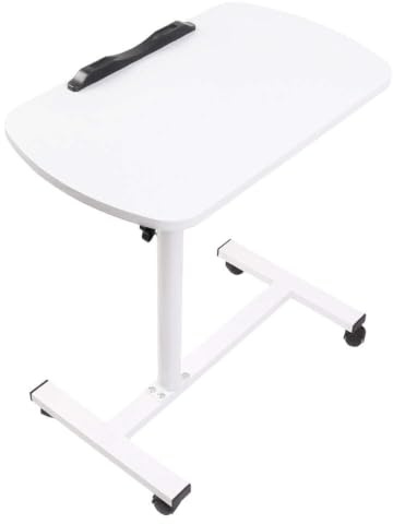 Adjustable Overbed Table with Wheels Tilting Bed Tray White Medical Desk | Height adjusts from 59.2 to 88.5cm, tilting tabletop for reading or laptop use, suitable for bedroom and living room