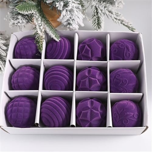 Weihnachtskugeln 12 Stück Christbaumkugeln Ornamente für Feiertage, Partydekoration Baumschmuck (Lila,Weihnachtskugel)