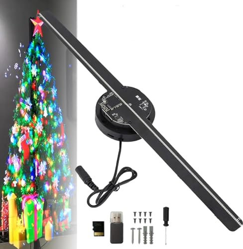 Ventola proiettore 3D con ologramma LED, 224 perline luminose a LED, WiFi, controllo app, video olografico pubblicitario, display per bar/albero di Natale/feste di Halloween