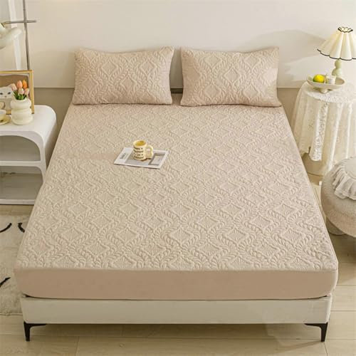Stfery Bettlaken 200X110, Polyester Baumwolle Bettlaken Floral Strukturiert Bettlaken Hell Khaki