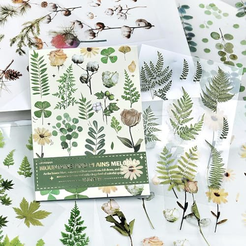 Blumen Sticker Pflanzen, 20 Blatt Transparent Sticker Scrapbooking, Transparent Flower Sticker, Scrapbooking Aufkleber Blumen, Blumenaufkleber Dekoration für Scrapbooking, Journaling (A)