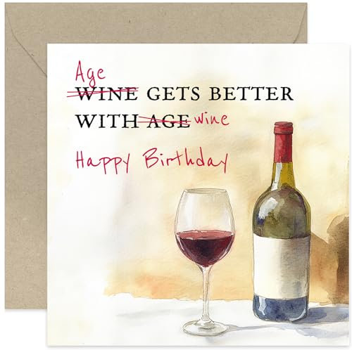 Funny Birthday Cards for Wine Lovers - 'Age Gets Better With Wine' Hilarious Wine Themed Birthday Greeting Card - Gifts for Wine Drinkers - Perfect Birthday Card for Dad Mum Husband WIfe