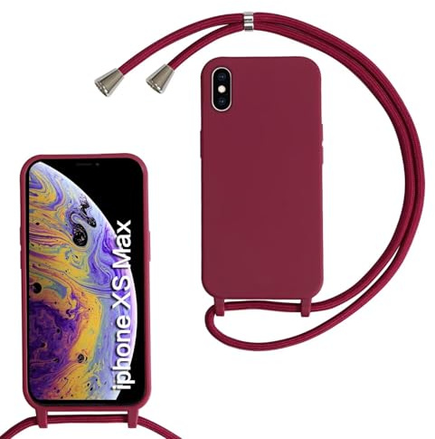 xinyunew Handykette für iPhone XS Max Hülle mit Band, Handyhülle mit Schnur zum Umhängen, weiche TPU Silikonhülle mit Band [abnehmbar] Halskettenhülle für iPhone XS Max-Rot