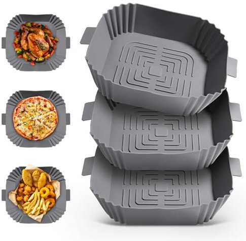 3 Pezzi Moldes Silicona Freidora de Aire:Reutilizable Accesorios Freidora de Aire - Airfryer Liners Accesorios Apto para Varios Modelos de Freidoras de Aire y Microondas