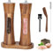 Foyucool Moulin à Poivre et Sel en Bois Avec Plateau, 8 Pouces Manuel Salieres et Poivrieres (2 pièce), Grossier et Fin Réglable, Rotor en Céramique, pour Piment, Lilas, Poivre, Sel (Transparent)