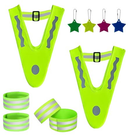 FZSECRIU kinderwarnweste 3-6 Jahre(2 x reflektierender Dreiecksgürtel, 1 x reflektierender Anhänger, 4 x Handgelenkschlaufe) Warnweste Fahrrad，warnwesten Kinder，Warnweste Kinder 1-3 Jahre