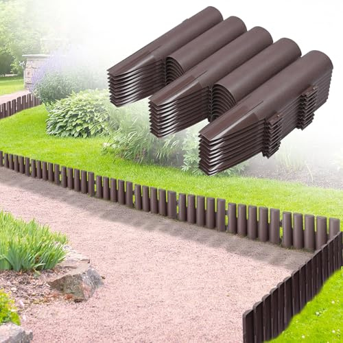 NAIZY Bordatura per prato, in plastica, 11,2 m, palizzata da giardino, effetto legno, bordatura per aiuole, pietra marrone, 28 x 24 cm (40 pezzi)