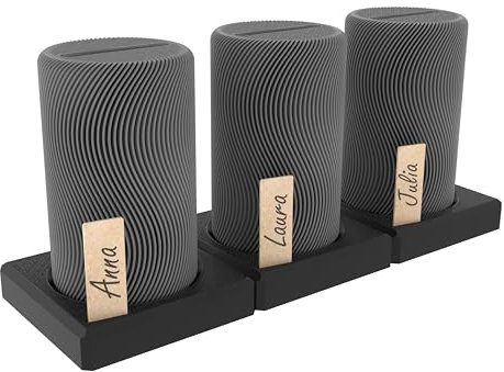 Wave Trinkgeldröhrchen 3er Set in shadow grey – inkl. Magnetständer & 3 Namenskärtchen, erweiterbare Spardose & Kaffeekasse aus Kunststoff, Spardose Made in Germany