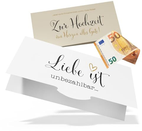 Creatastic - Hochzeitskarte Geldgeschenk Hochzeit, elegante Mappe und Klappkarte, DIN lang, Hochzeitsgeschenk Geld, Geldgeschenke zur Hochzeit Karte, Geldgeschenk Reise