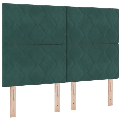 vidaXL Kopfteil Wandmontiert Geometrisch Dunkelgrün 144 cm Samt, Moderner, höhenverstellbarer Samt-Kopfteil für stylische Schlafzimmer, platzsparendes Design, schickes Möbelstück