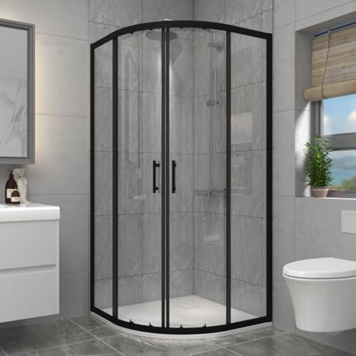 Aquariss 1200 x 900 mm Black Bathroom Quadrant Shower Cubicle Wetroom | Easy Clean Sliding Doors, Reversible, Space Saving, Curved Shower Enclosure, Corner Entry