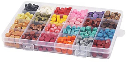 jojofuny 1 Schachtel Sealing Wax Beads Farben Leicht Schmelzbare Wachskugeln für Einladungen Briefe Einschließlich Schmelzlöffel Praktischem Fächer Box