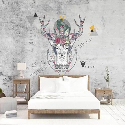 Retro Personalised Art Geometric Moose Abstract 3D Wallpaper Home Study Office Grey Dining Room Sofa Bedroom Living Room TV Backdrop-350cm×256cm