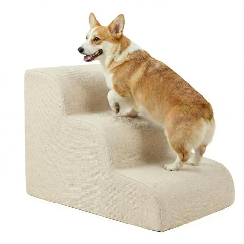 Gimars 30D High-Density Foam & Extra-Wide, Stable 3-Step Dog Stairs, 40cm High Pet Stairs with Washable Cover & Non-Slip Base, Portable Ramp for Small Dogs to Sofa, Bed, Couch, Car