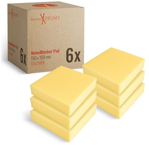 6x monoDRUMS Schlagzeug Sylomer Pads –150×150×25 mm – Traglast 150 kg – für Schlagzeug Zubehör Drum Podest (6er)