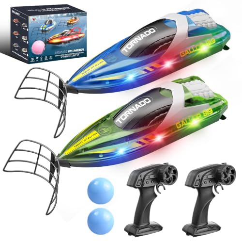 Ferngesteuertes RC Boot 2er Set, wasserdicht mit 2,4 GHz Fernsteuerung, Twin-Screw Antrieb, LED, automatische Flip-Funktion, Dual-Speed-Modus, 4 Akkus, für Kinder & Erwachsene, ideal für Pool & See