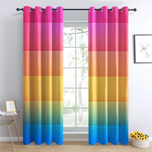 Venivici Regenbogen Vorhänge Wohnzimmer Schlafzimmer - Mädchen Bunt Farbverlauf Vorhang 166 cm Lang Blickdicht, Gardinen mit ösen, Verdunklungsvorhänge Kinderzimmer, Thermovorhang 2er Set