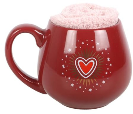 Something Different Wholesale Sacred Heart Mug and Socks Gift Set | 500ml Ceramic Mug with Pink Fluffy Socks | Valentine's Day or Cosy Self-Care Gift