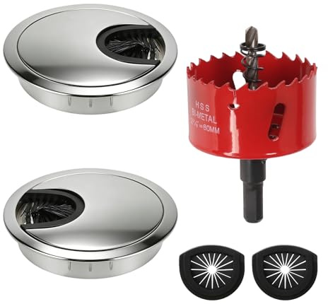 Luabueb 2 Pièces Passe-Câble Bureau Métal 60mm Passe-câbles Ronds Argent | Passage de Câbles Cache-câble & Scie Cloche pour Cacher Les Cables pour Bureaux d'Ordinateur, de Travail, de Jeux