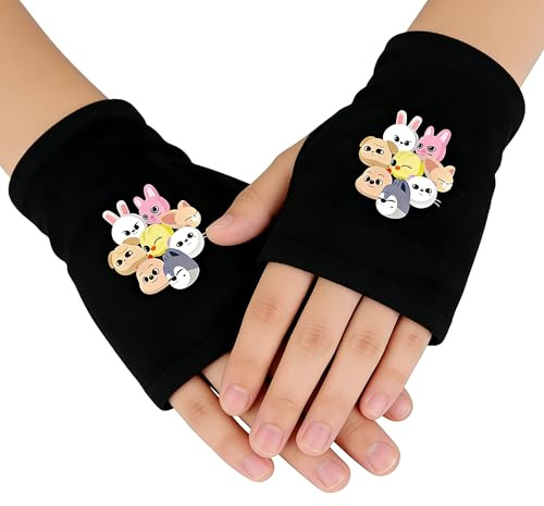 GHPKOTW 1 Paar Winterhandschuhe,Schwarz Winter Gloves,Kpop Stray Kids Strickhandschuhe,Stray Kids Merch, Bracelet for Fan Birthday, Creative, Kpop Fanartikel Geschenk für Stay