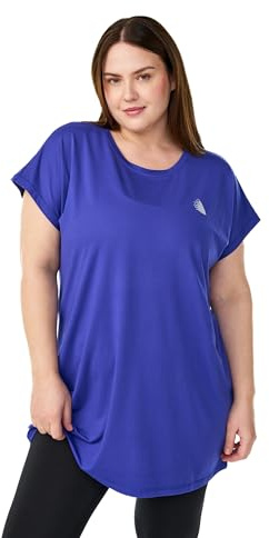 Zizzi Sport T-Shirt Damen Lang, Trainingsshirt Große Größen, Loose Fit | Langes Sportshirt mit Rundhals und Kurzarm, elastischer Stoff, lockere Passform für Fitness, Yoga und Alltag