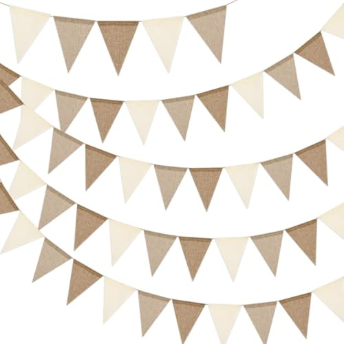 Braun Beige Wimpelkette Outdoor Wetterfest, 5 Stück 20 M Wimpel Girlande Wimpelketten Indoor Party Wimpel Girlanden Rustikal Boho Wimpelkette für Babyparty Hochzeit Geburtstag Party Garten Dekoration