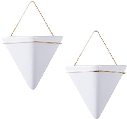 Nukinp Lot de 2 pots de fleurs muraux triangulaires en céramique à suspendre pour pot de fleurs