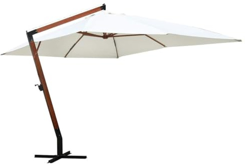 Yisssmeng Parasol déporté autoportant 3 x 4 m en bois dur modifié avec manivelle et protection contre le vent, polyester résistant aux intempéries, 250 g/m², hauteur 2,85 m, pour jardin, terrasse