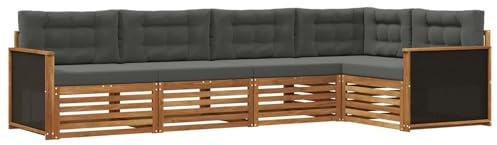 vidaXL Outdoor-Sofagarnitur 5 pcs Natur und Anthrazit, Patio Lounge, modernes Sofa für draußen, wetterfestes Gartenmöbel, bequemes Terrassen-Set