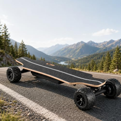 Skateboard Électrique Tout Terrain pour Adultes avec Télécommande LCD, Roues 105mm Grandes pour Campus et Balades Urbaines, Longboard Électrique Portable et Confortable, Double Moteur Stabilité